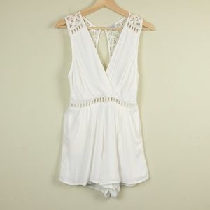 Tobi White Lace Open Back Ladder Trim Romper